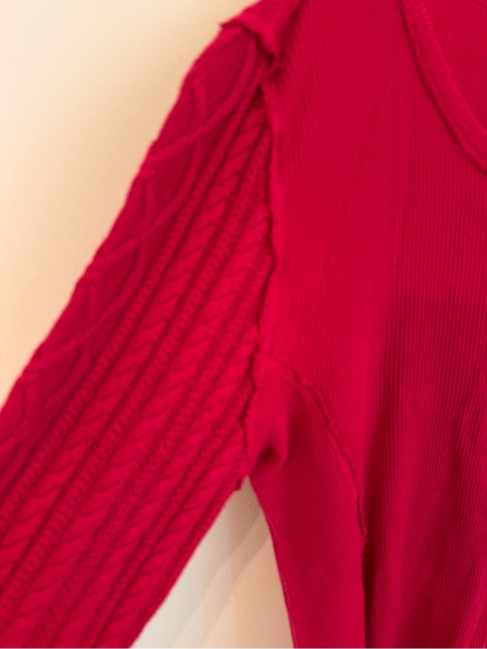 Lucky Brand Red Long-Sleeve Henley with Cable Sleeves *GREAT USED CONDITION* - Picture 5 of 10
